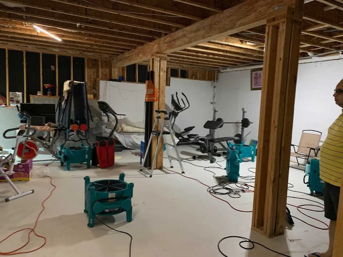 Basement drying equipment setup for Contents Cleaning & Restoration in Maryville