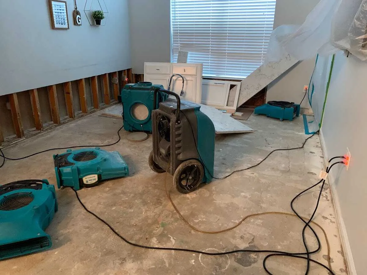 Dehumidifier in flood-cut room for Water Damage Restoration in Maryville